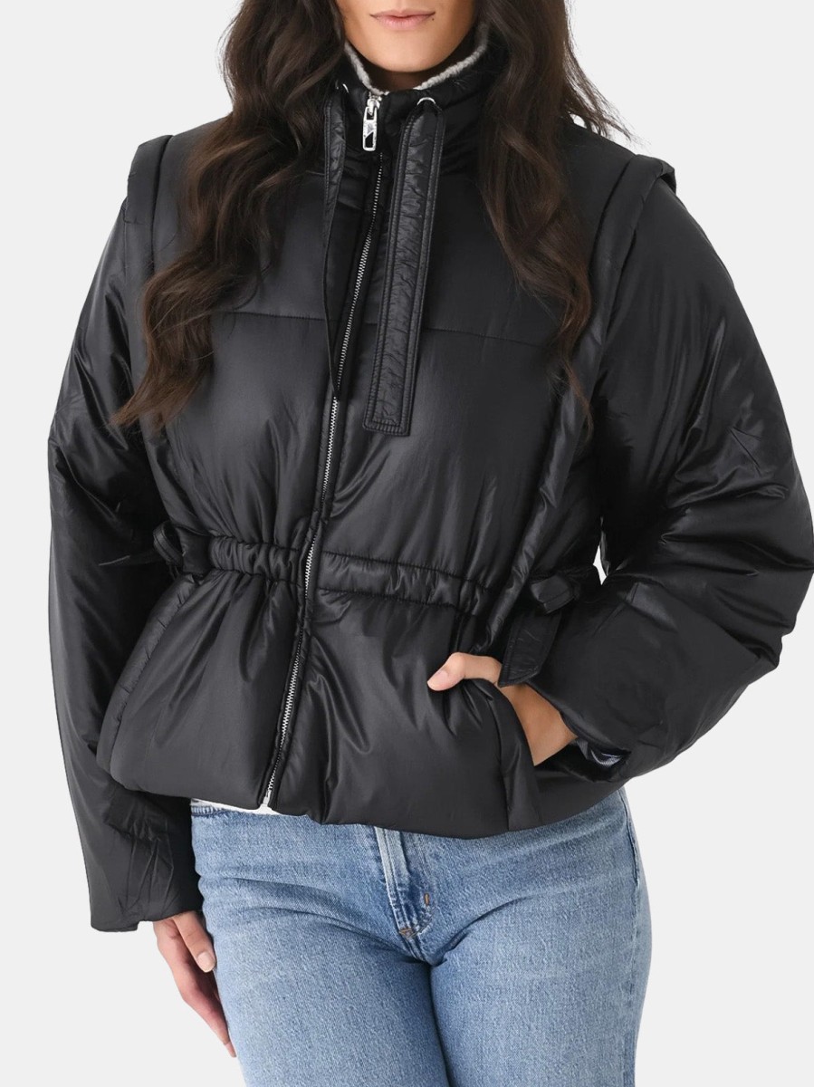 Clothing GANNI Puffer Jackets | Shiny Quilt Vest Jacket Black