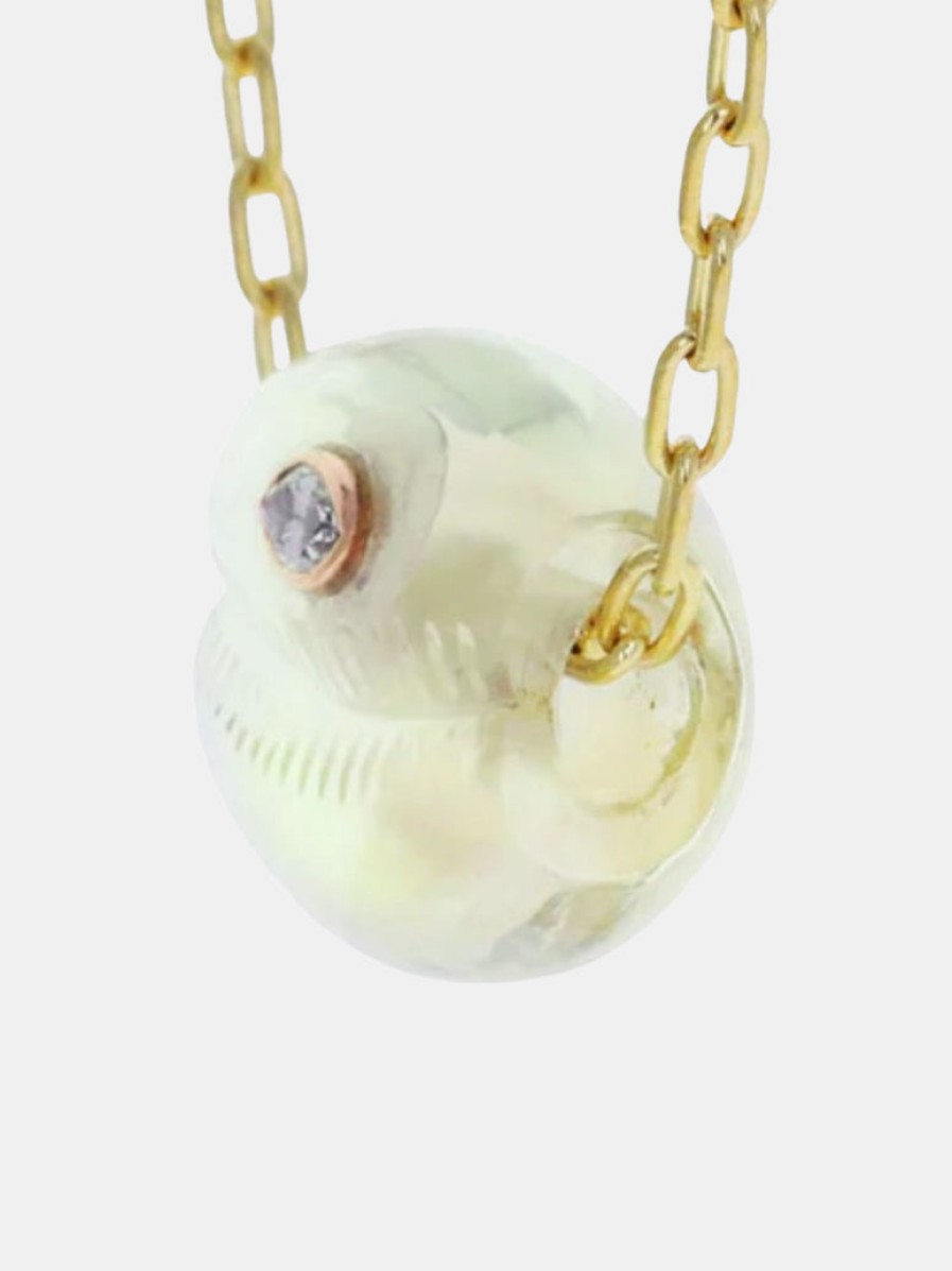 Accessories DEZSO Pendants | Classic Carved Cowry Bead Lemon Quartz