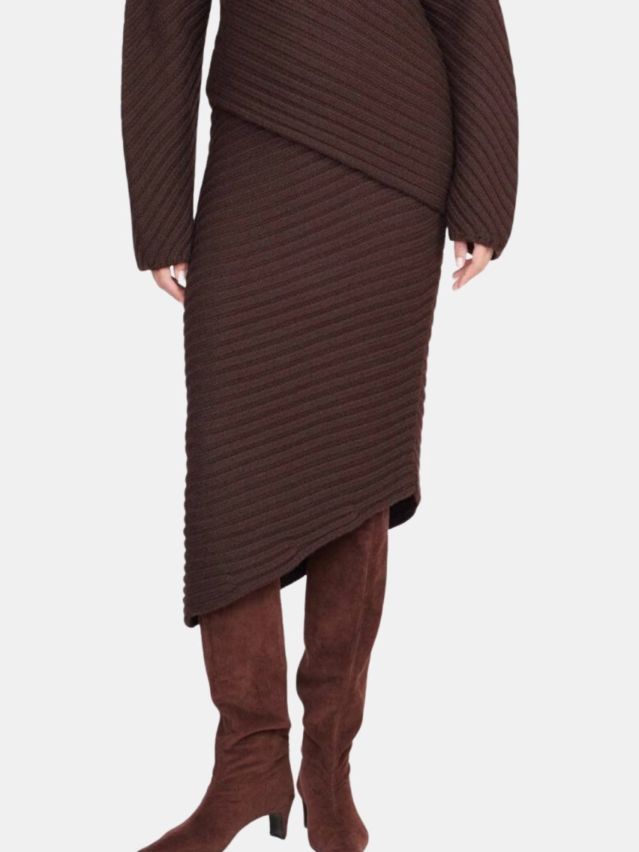 Clothing STAUD | Cantilever Skirt Dark Chocolate