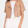 Clothing LAMARQUE Leather Jackets | Kirsi Cropped Biker Jacket Camel