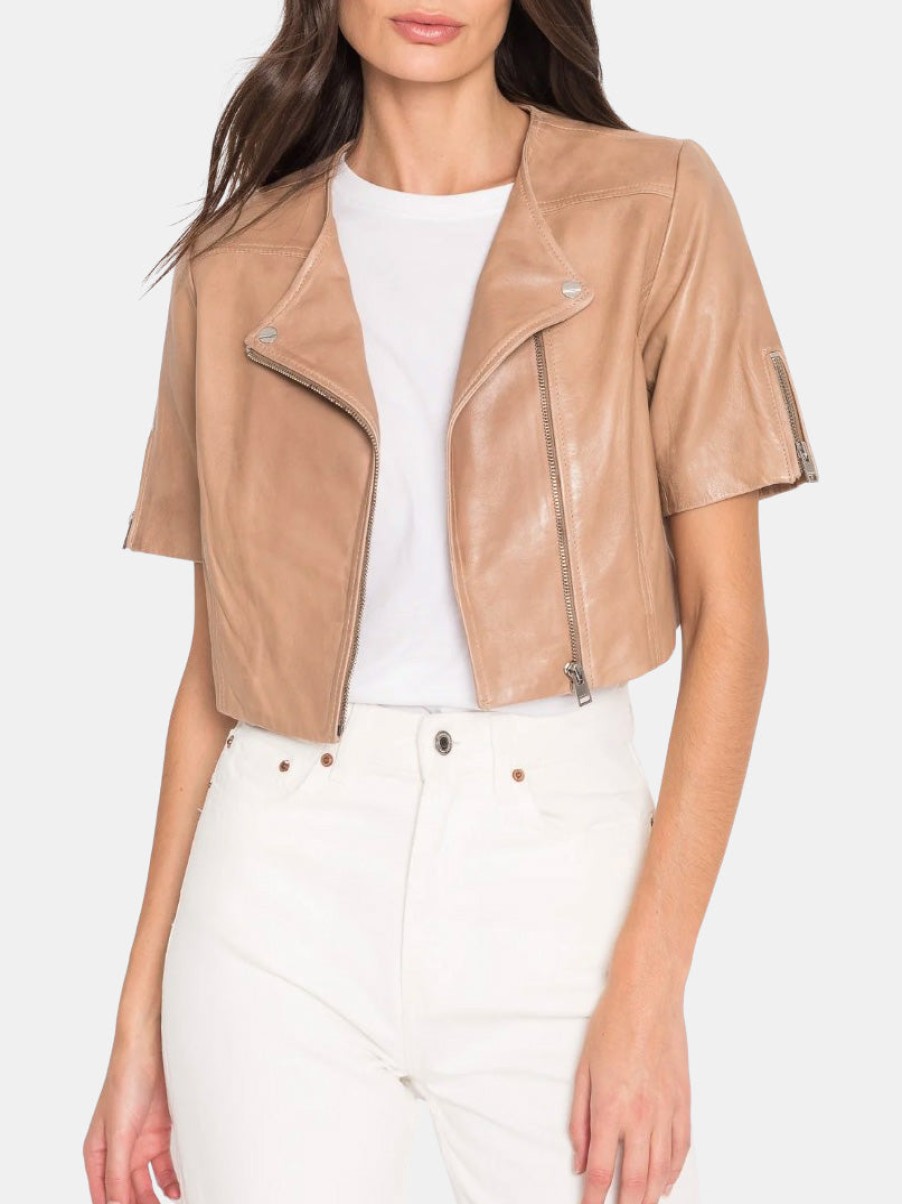 Clothing LAMARQUE Leather Jackets | Kirsi Cropped Biker Jacket Camel