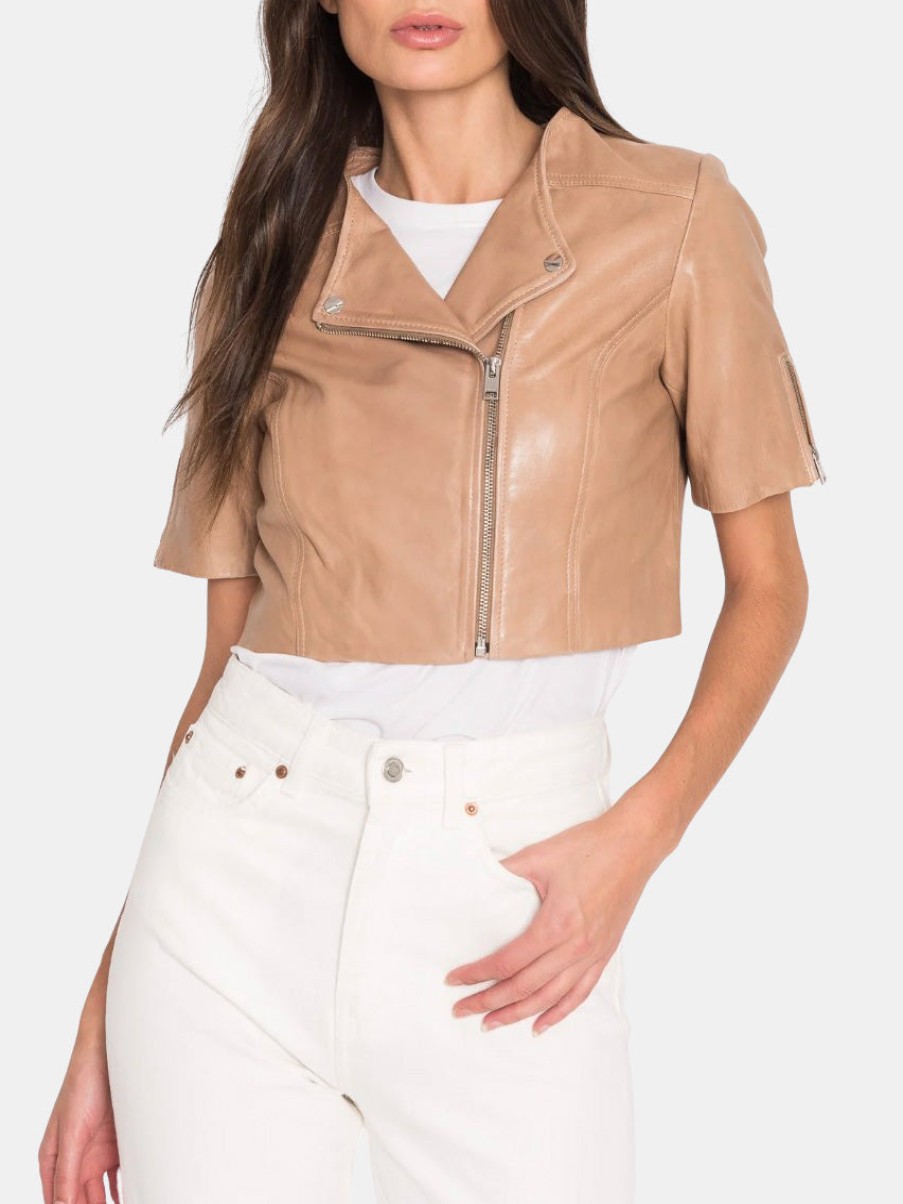 Clothing LAMARQUE Leather Jackets | Kirsi Cropped Biker Jacket Camel