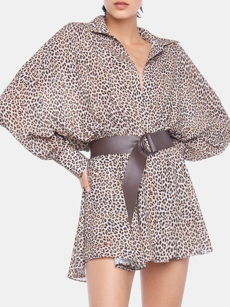 Clothing NORMA KAMALI Mini | Super Oversized Bf Nk Shirt Flared Mini Dress Bb Leopard