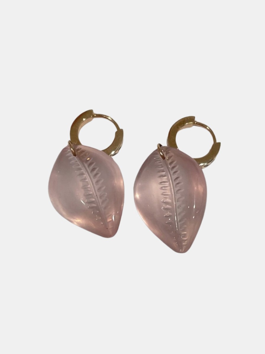 Accessories DEZSO Pendants | Classic Carved Cowry Earrings Rose Quartz