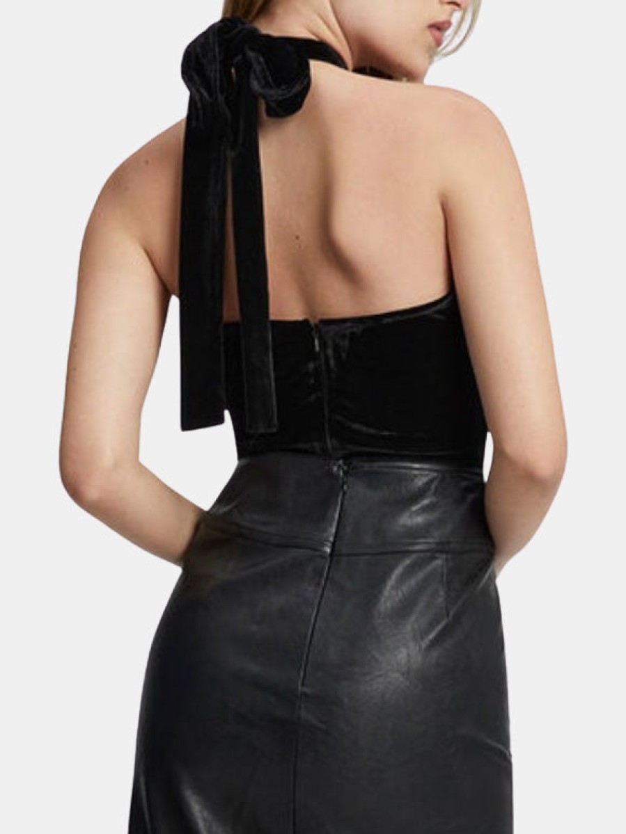 Clothing BARDOT Tanks | Inara Velour Bodysuit Black