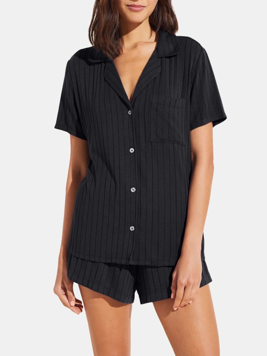 Clothing EBERJEY Shorts | Gisele Rib Relaxed Short Pj Set Black