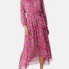 Clothing MISA Midi | Leila Dress Fuchsia Paisley