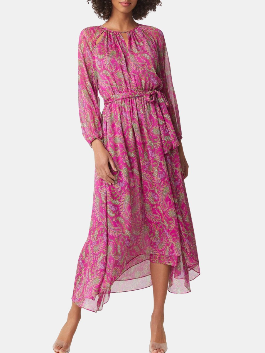 Clothing MISA Midi | Leila Dress Fuchsia Paisley