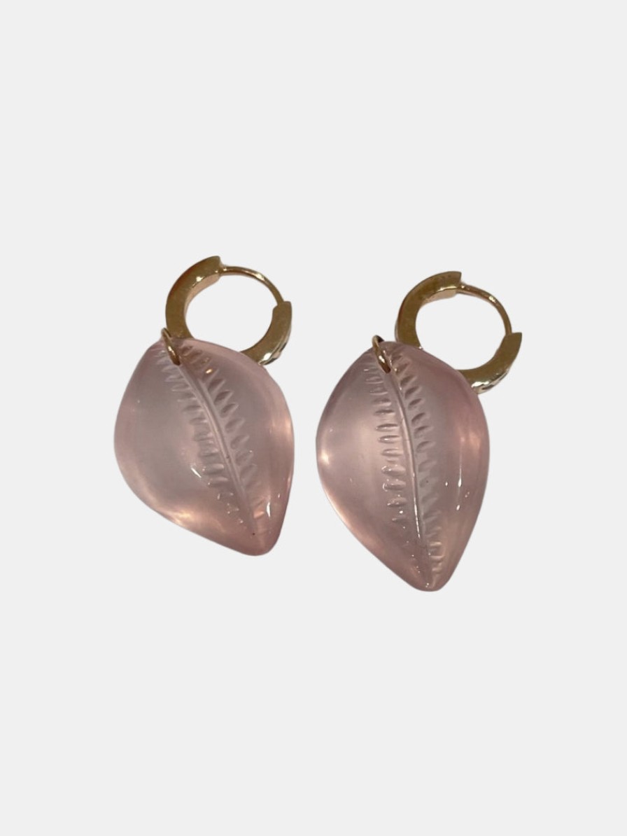 Accessories DEZSO Fine Jewelry | Classic Carved Cowry Earrings Rose Quartz