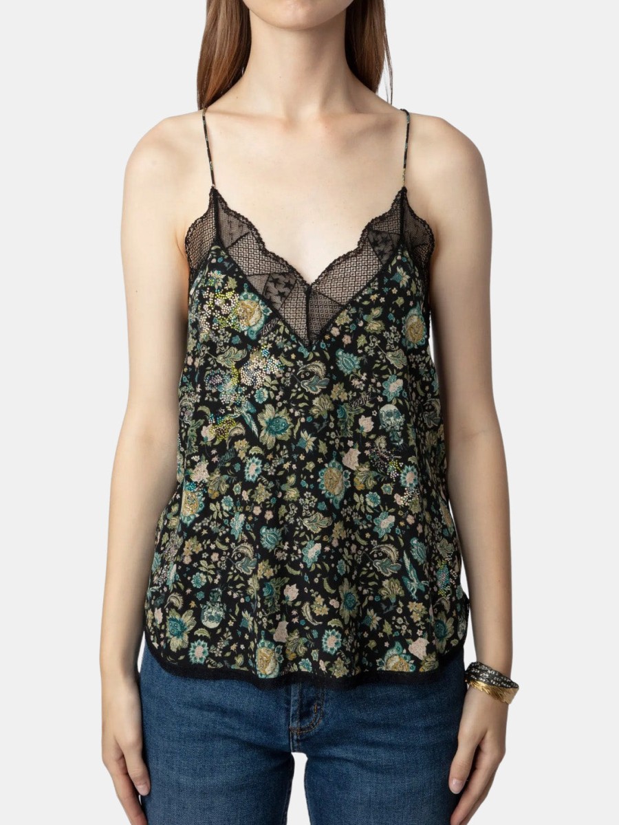 Clothing ZADIG& VOLTAIRE Tanks | Christy Lace Trim Silk Camisole Noir