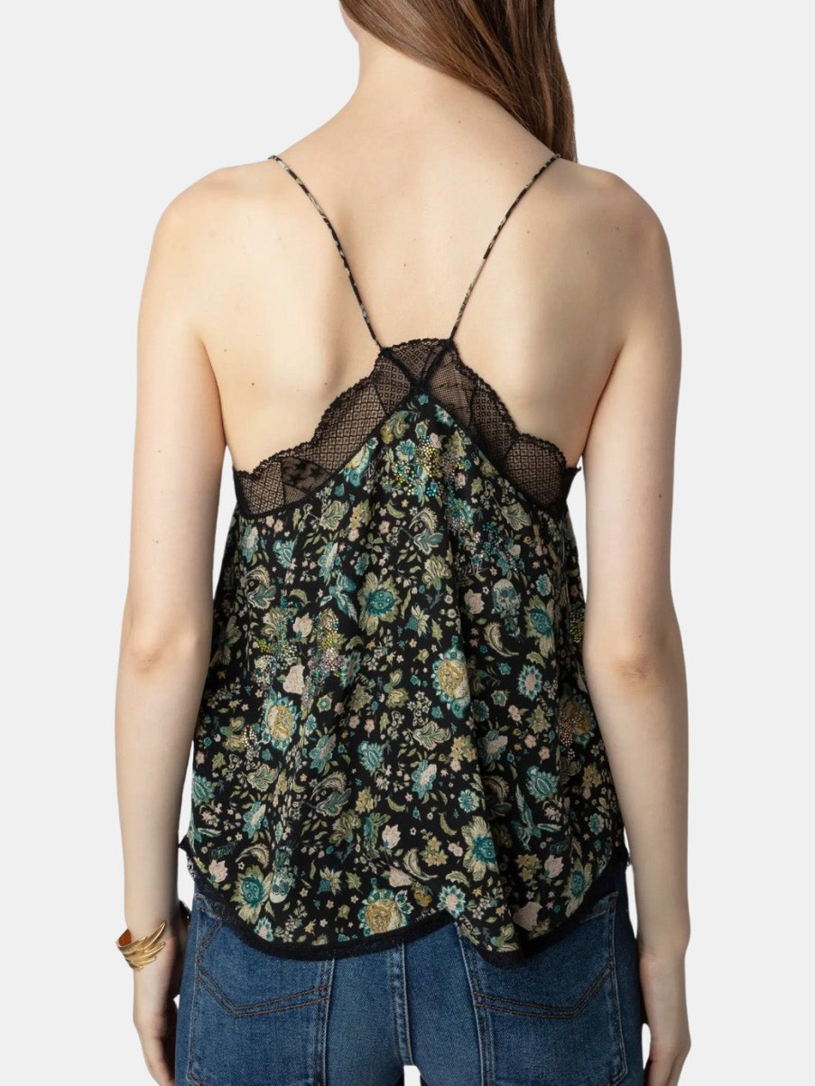 Clothing ZADIG& VOLTAIRE Tanks | Christy Lace Trim Silk Camisole Noir