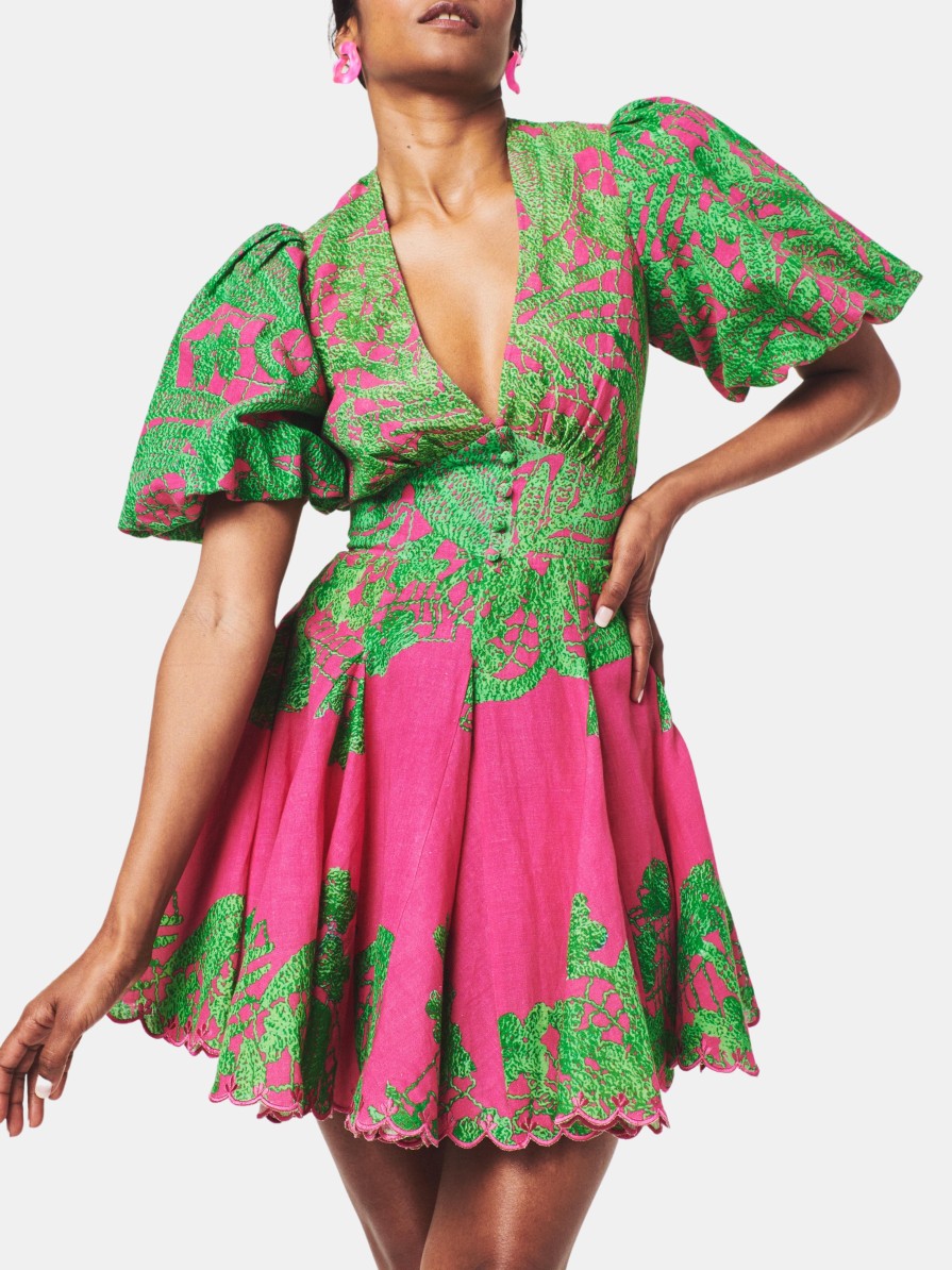 Clothing Hemant & Nandita Mini | Balloon Sleeve Short Dress Green