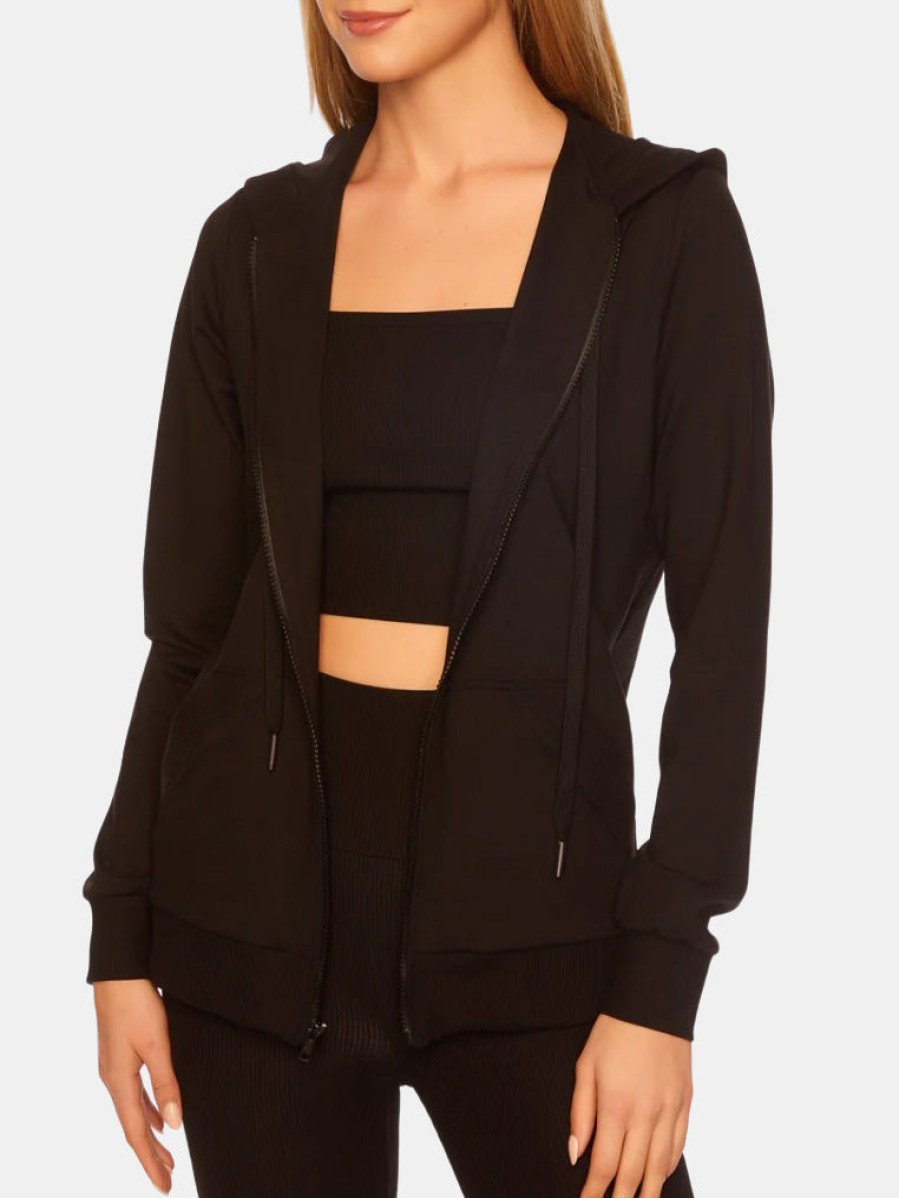 Clothing SUSANA MONACO | Rib Trim Zip Hoodie 10" Black