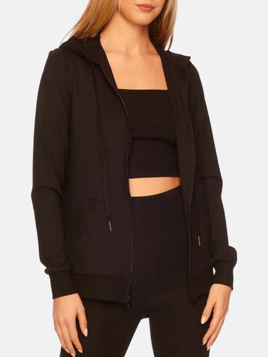 Clothing SUSANA MONACO | Rib Trim Zip Hoodie 10" Black