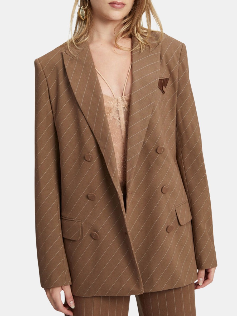 Clothing BARDOT Blazers | Pin Stripe Classic Blazer Chestnut