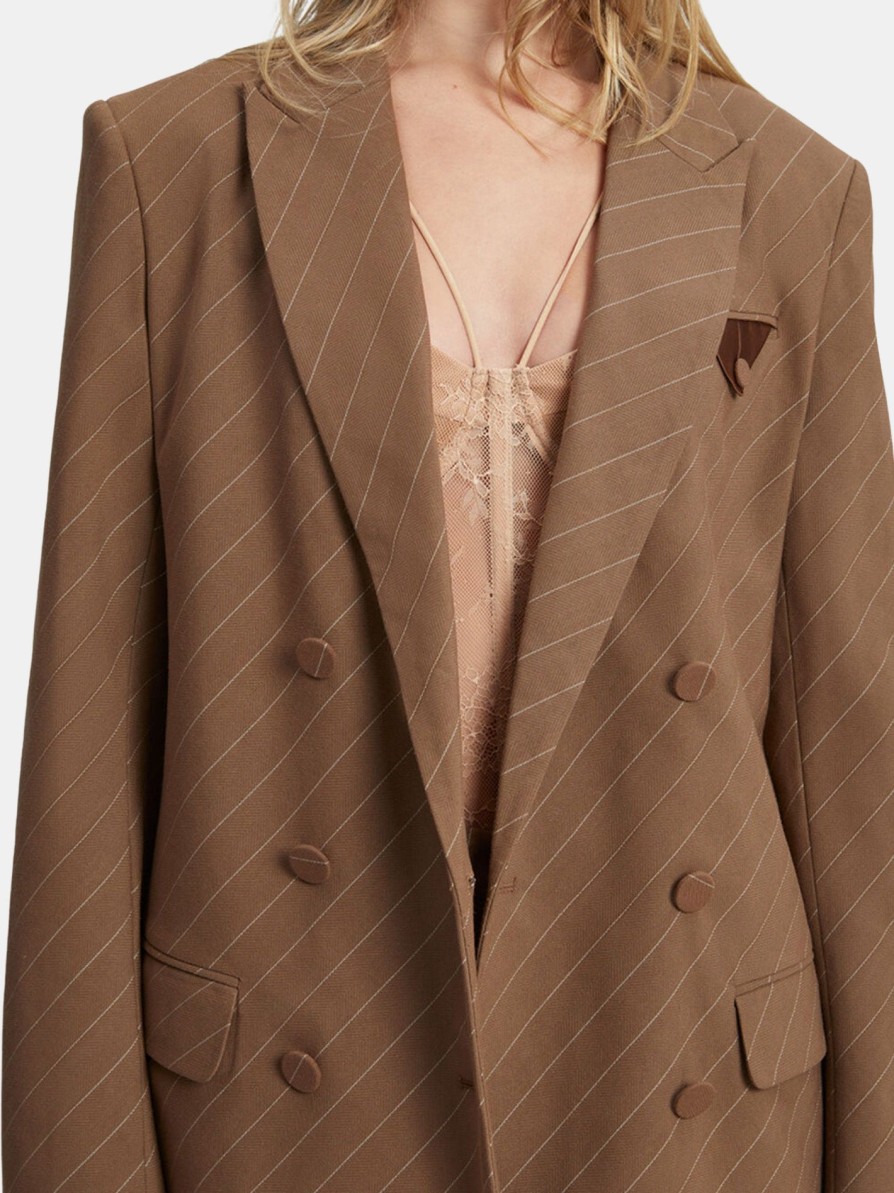 Clothing BARDOT Blazers | Pin Stripe Classic Blazer Chestnut