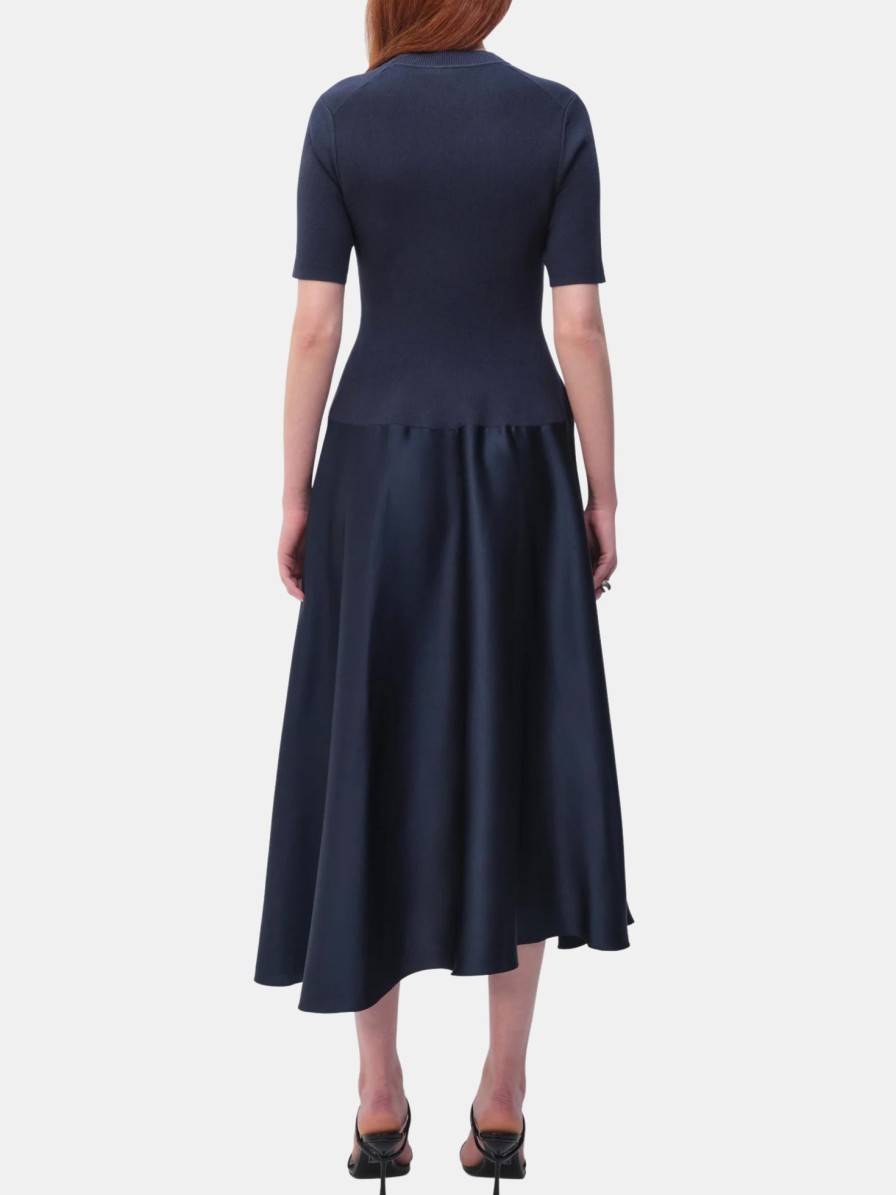 Clothing SIMKHAI Midi | Marionne Short Sleeve Crewneck Dress Midnight