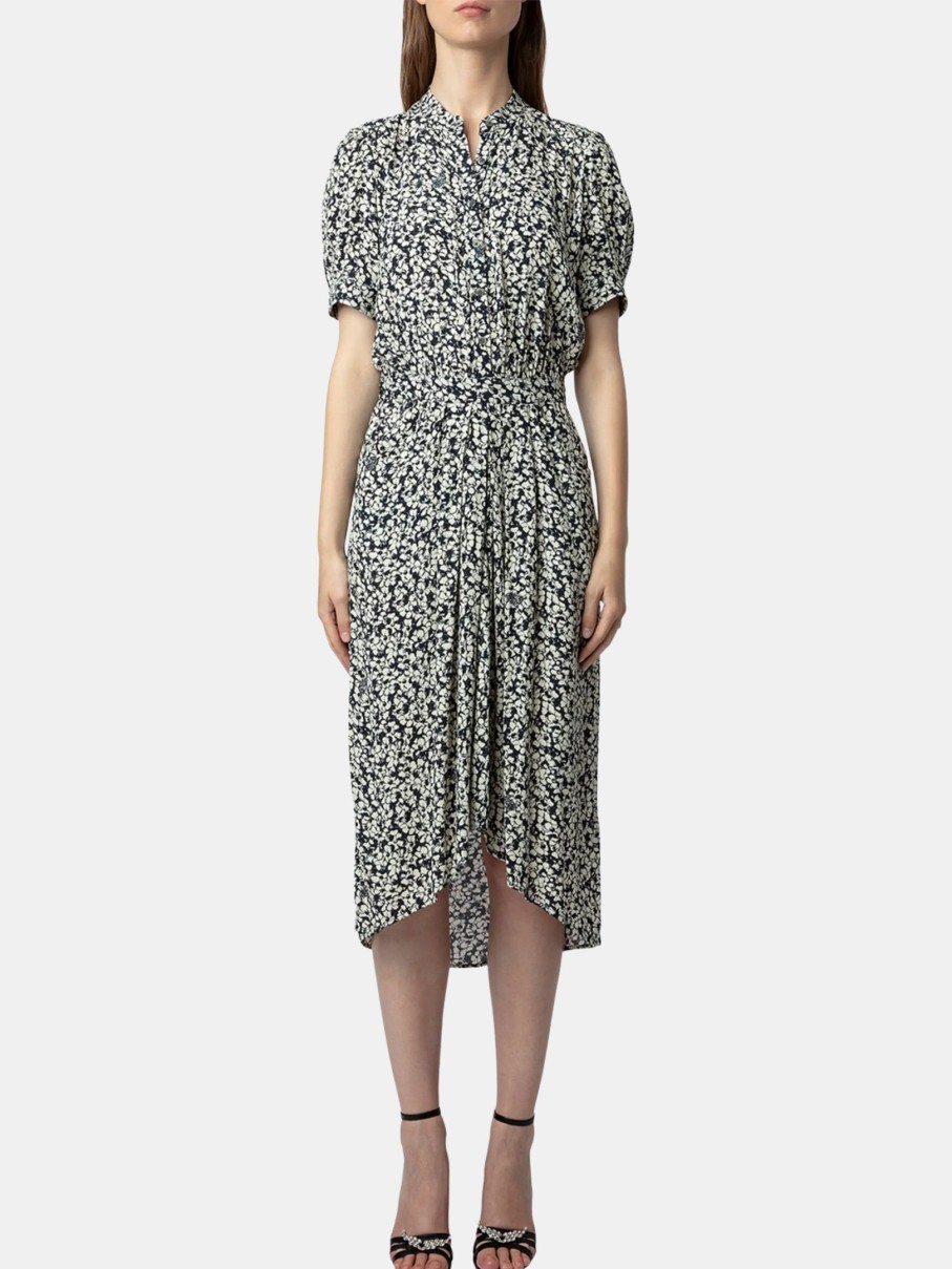 Clothing ZADIG& VOLTAIRE Midi | Rima Crepe Floral-Print Shirtdress Vanille