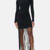 Clothing GANNI Mini | Melange Knit Fringe Mini Dress Black