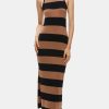 Clothing ALICE + OLIVIA Midi | Pania Rib Side Slit Midi Dress Camel / Black Stripe