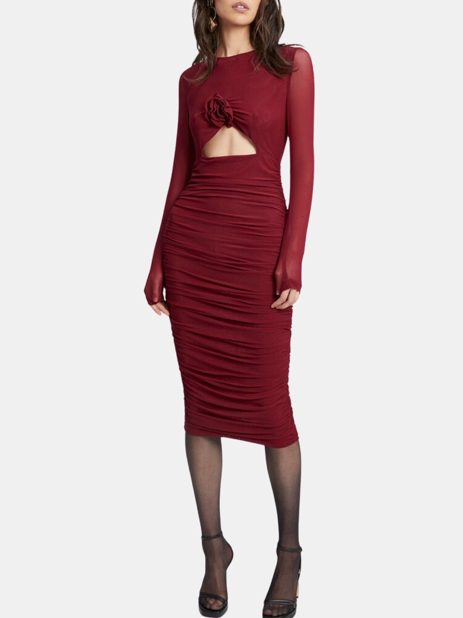 Clothing BARDOT Midi | Yasmeen Midi Mesh Dress Burgundy