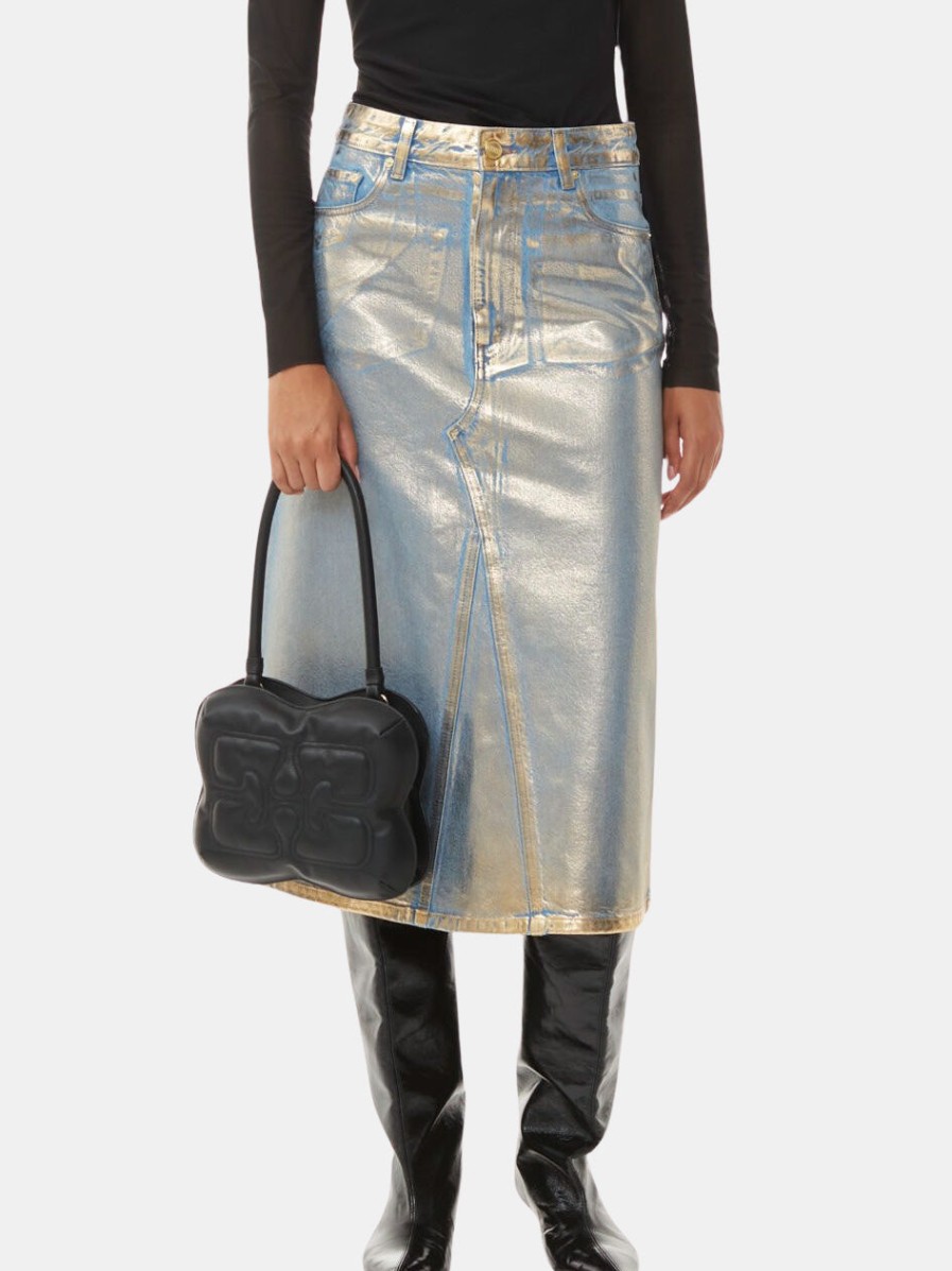 Clothing GANNI Midi | Denim Midi Skirt Gold