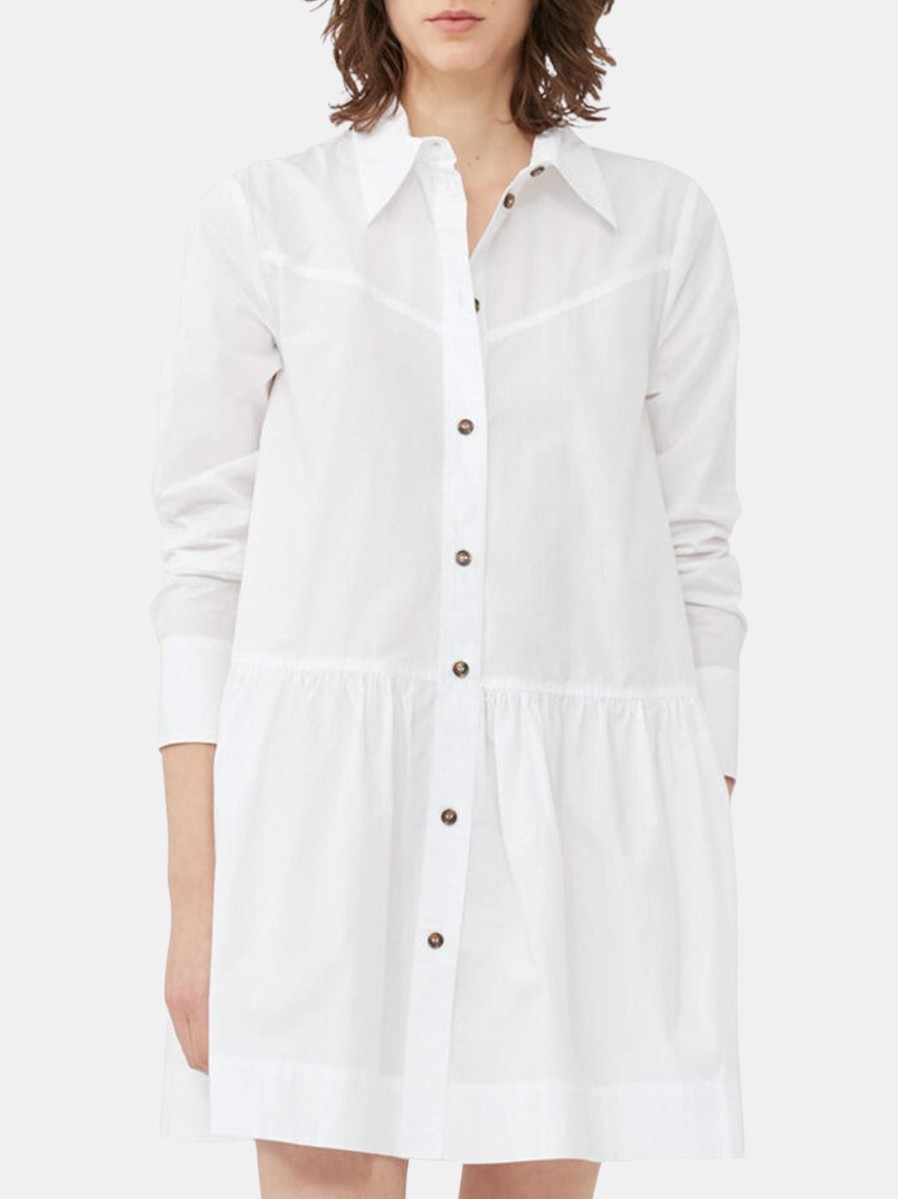 Clothing GANNI Mini | Cotton Poplin Mini Shirt Dress Bright White