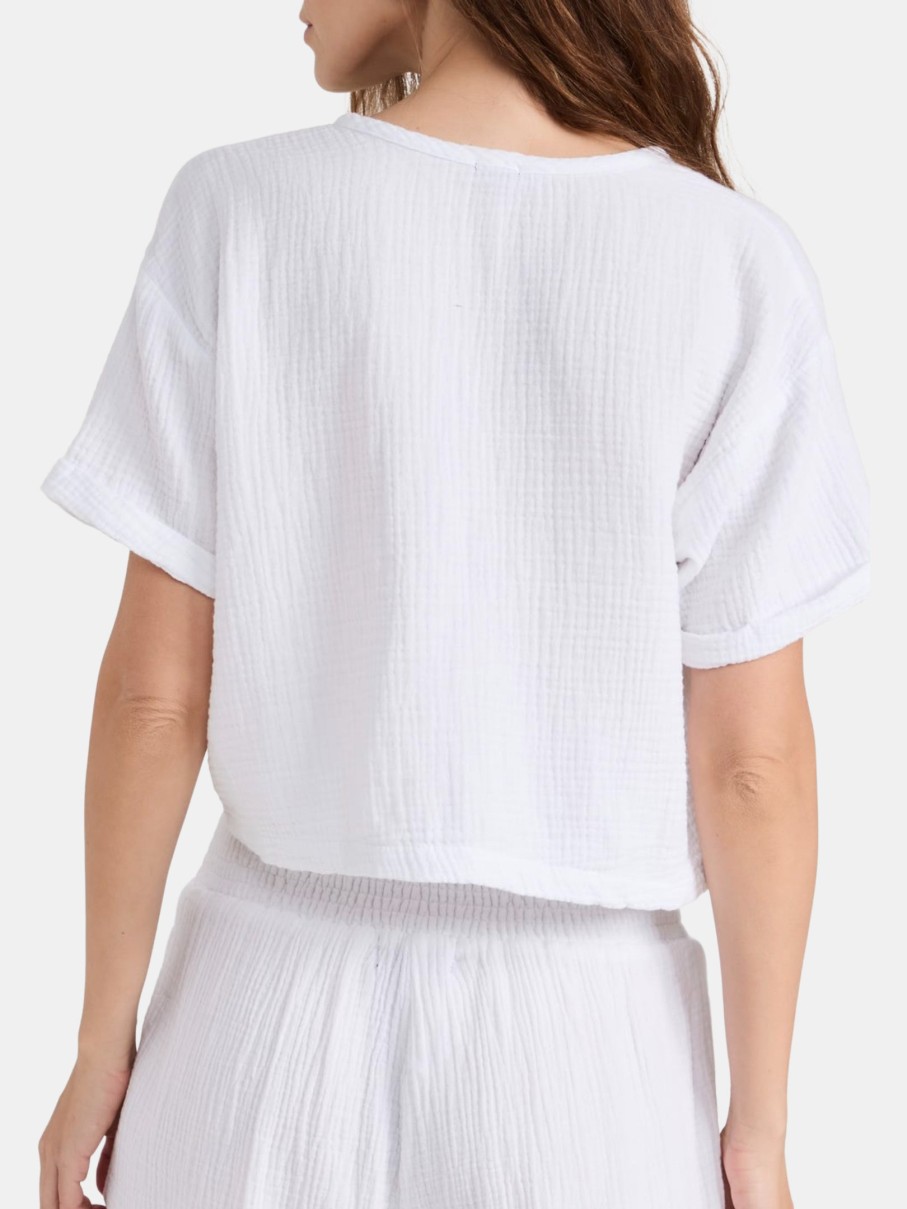 Clothing Monrow | Gauze V Neck Mini Top White