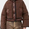 Clothing GANNI Shorts | Mix Puffer Hooded Short Jacket Shaved Chocolate