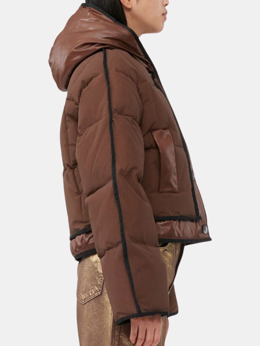 Clothing GANNI Shorts | Mix Puffer Hooded Short Jacket Shaved Chocolate