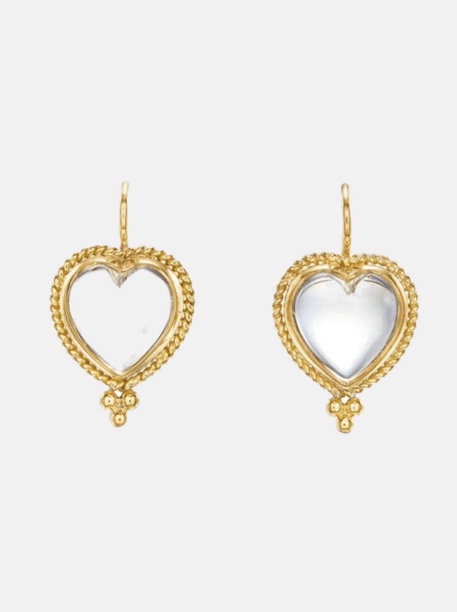 Accessories Temple St Clair Earrings | 18K Braided Heart Earrings W/ Heart Rock Crystal