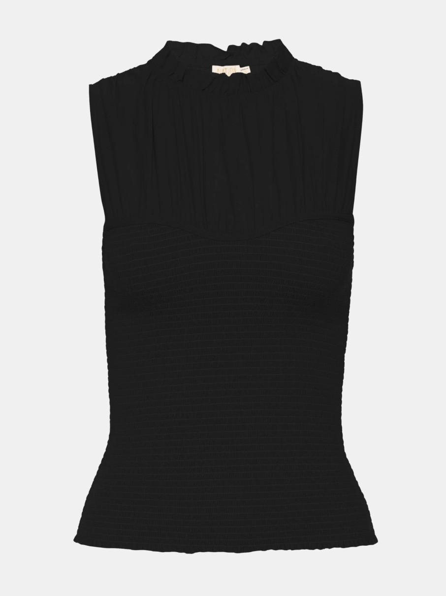 Clothing NATION Tanks | Cynthia Smocked And Layered Tank Jet Black