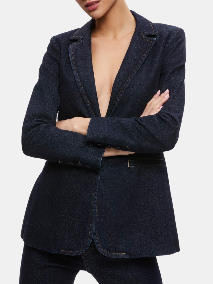 Clothing ALICE + OLIVIA Blazers | Macey Notch Collar Fitted Blazer Dark Rinse