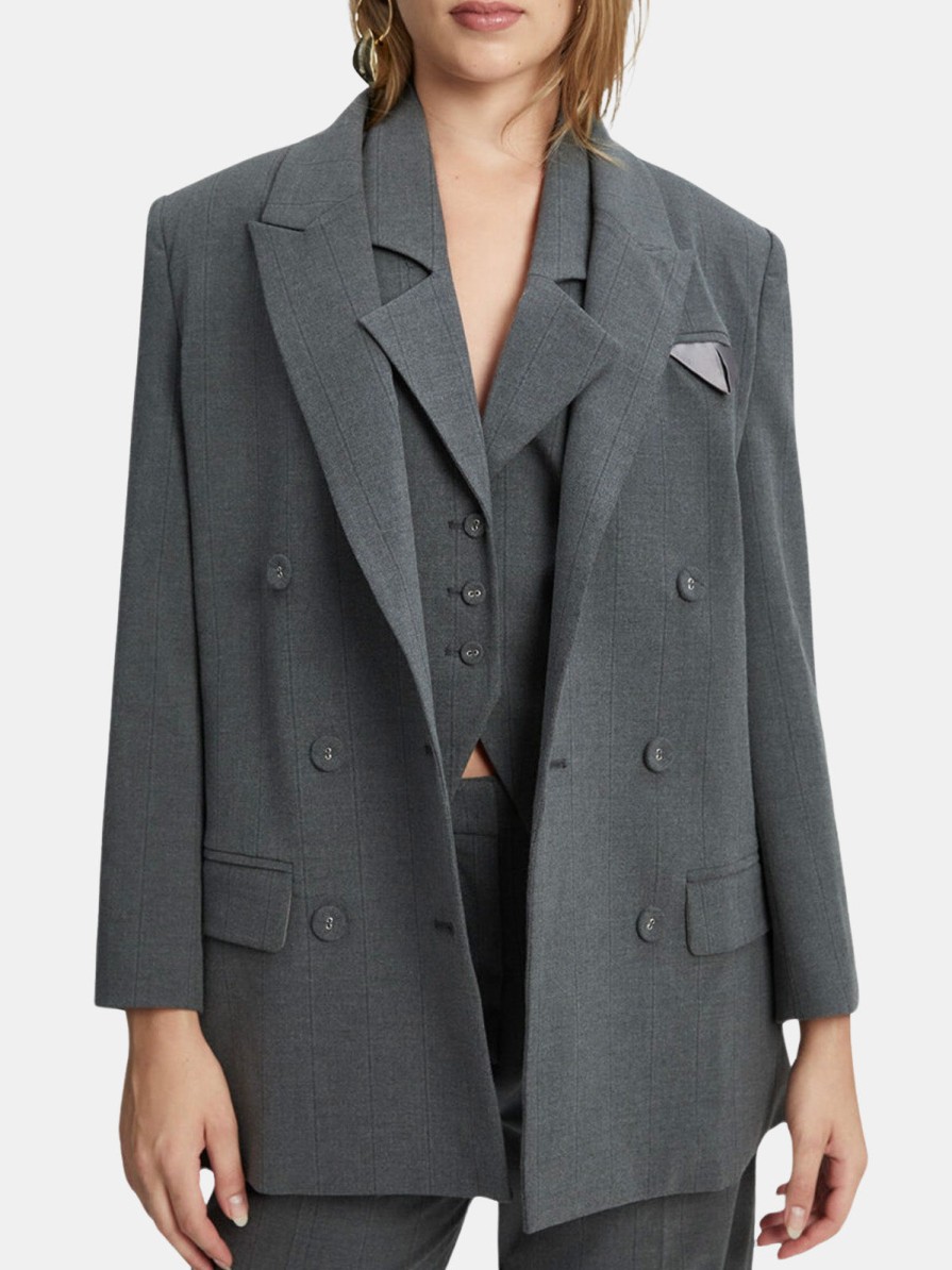 Clothing BARDOT | Pin Stripe Classic Blazer Grey Stripe