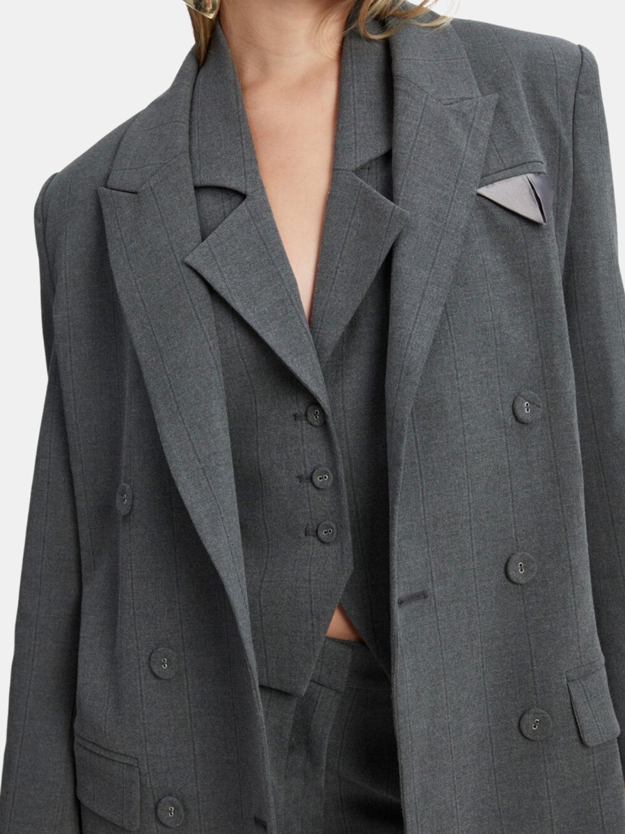 Clothing BARDOT | Pin Stripe Classic Blazer Grey Stripe