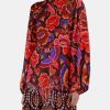 Clothing FARM RIO Mini | Long Sleeve Mini Dress Brown Bright Flora