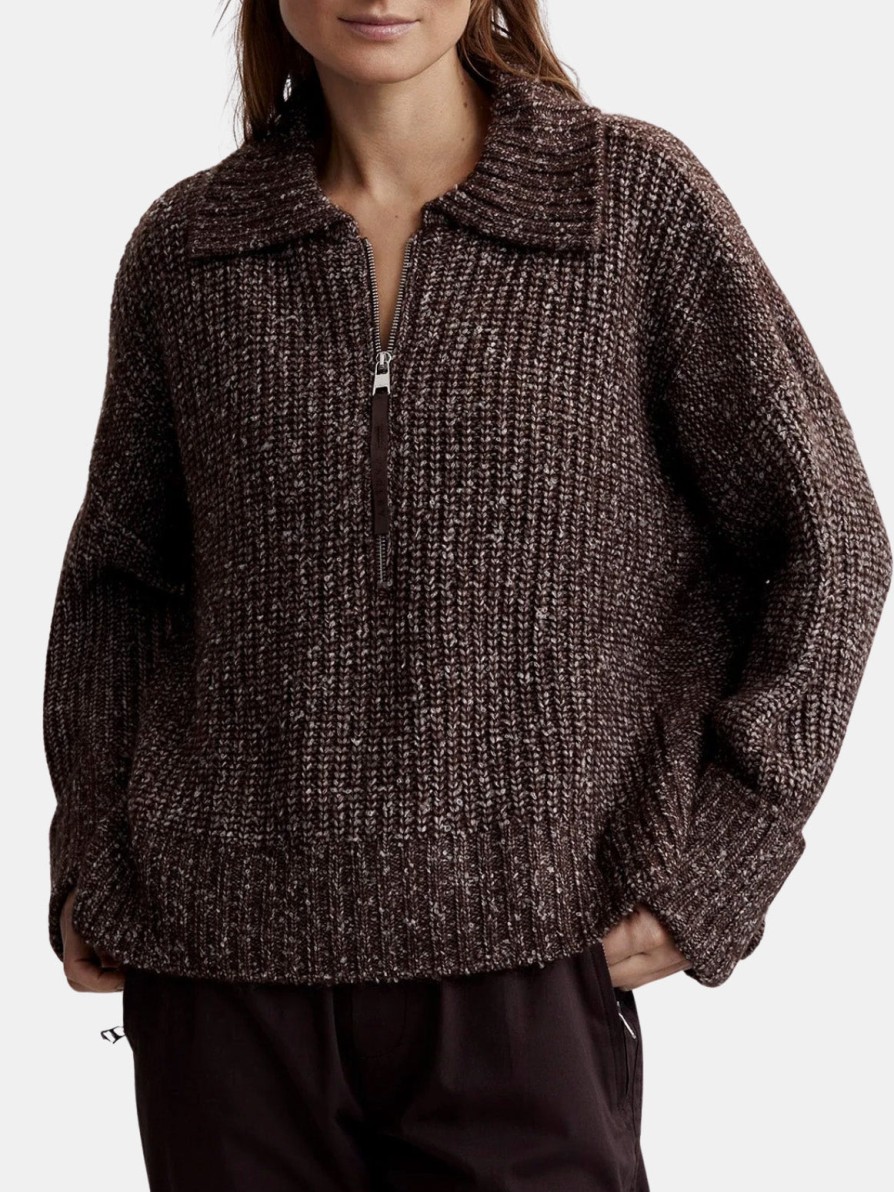 Clothing VARLEY | Amelia Half Zip Knit Coffee Bean