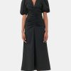 Clothing GANNI Midi | Stretch Stripe Gathered Long Dress Black