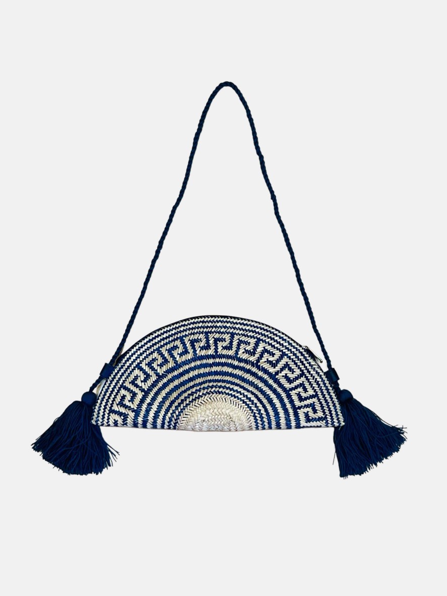 Accessories Mare Dolce | Woma Halfmoon Iraca Palm Clutch Denim Blue