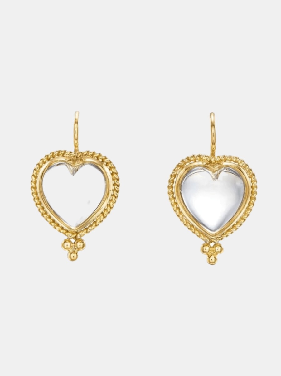 Accessories Temple St Clair Fine Jewelry | 18K Braided Heart Earrings W/ Heart Rock Crystal