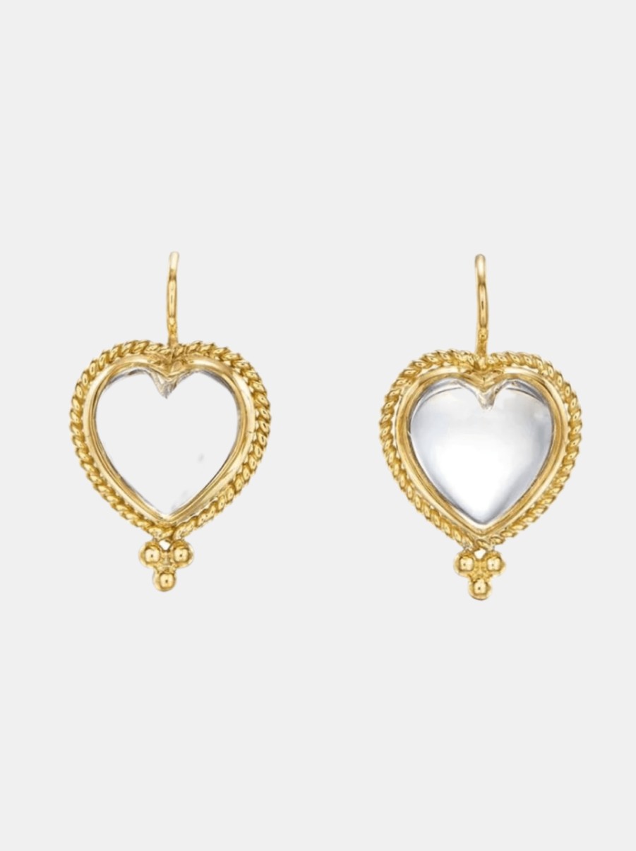 Accessories Temple St Clair | 18K Braided Heart Earrings W/ Heart Rock Crystal