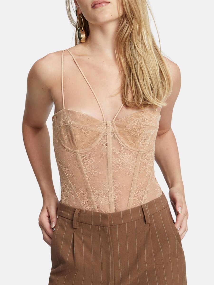 Clothing BARDOT Tanks | Fleur Lace Bodysuit Biscuit