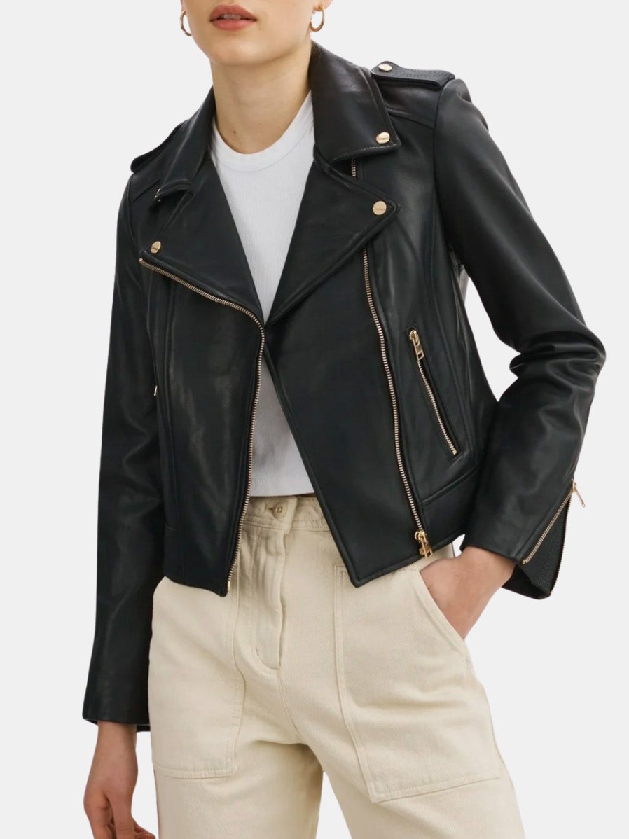 Clothing LAMARQUE Leather Jackets | Donna Leather Biker Jacket Black