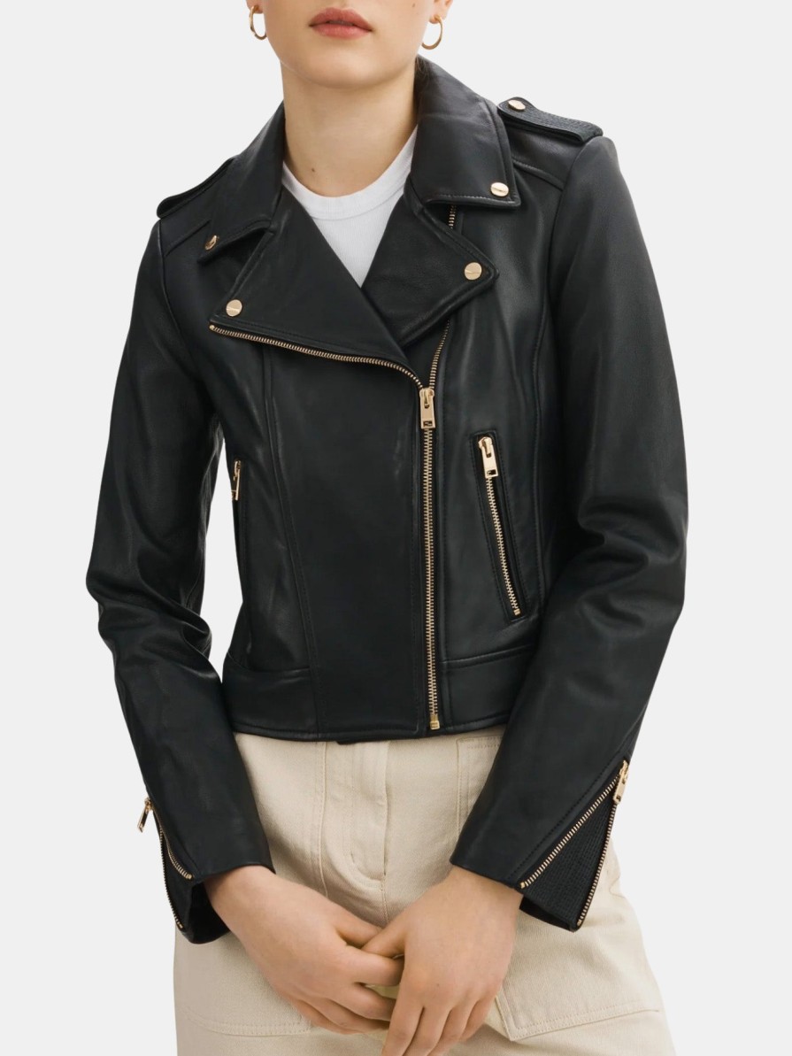 Clothing LAMARQUE Leather Jackets | Donna Leather Biker Jacket Black